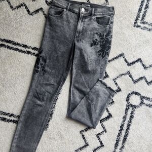 Express Women's Gray Jeans with Floral Embroidery